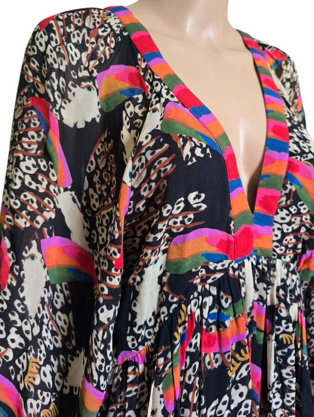 Farm Rio Georgette Printed Leopard Toucans Maxi Dress - Picture 9 of 16